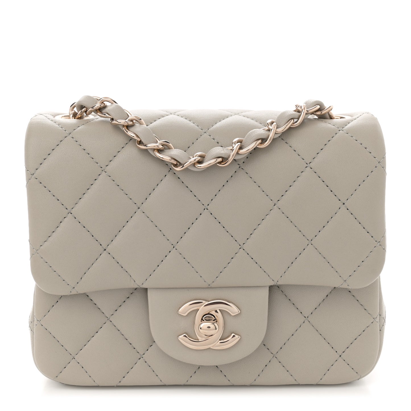 Lambskin Quilted Mini Square Flap Grey