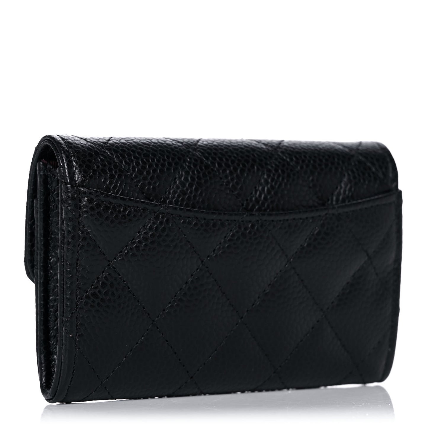 Caviar Quilted Flap Card Holder Wallet Black