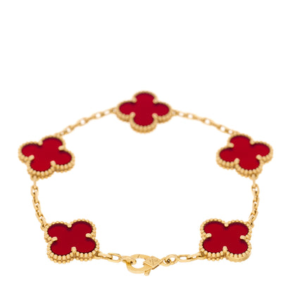 Van Cleef & Arpels 18K Yellow Gold Carnelian 5 Motifs Vintage Alhambra Bracelet 2 of 4
