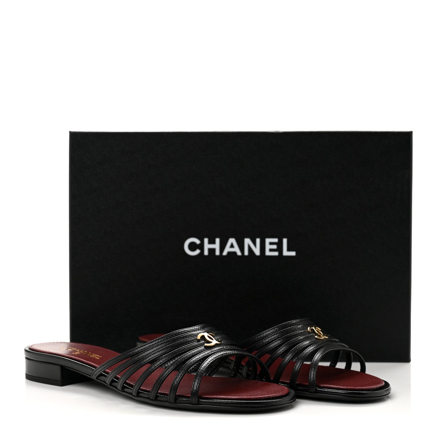 Goatskin Caged CC Slide Sandals 37 Black