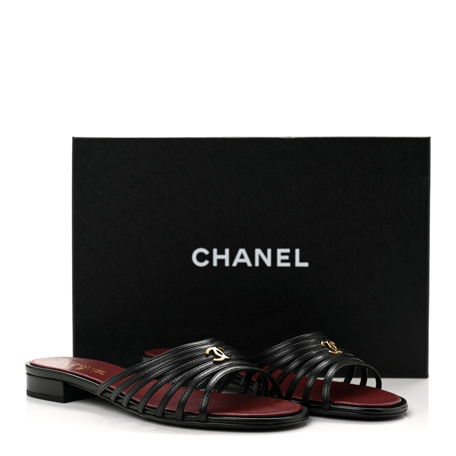 Chanel Goatskin Caged CC Slide Sandals 37 Black 9 of 9