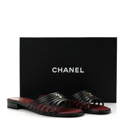 Chanel Goatskin Caged CC Slide Sandals 37 Black 9 of 9