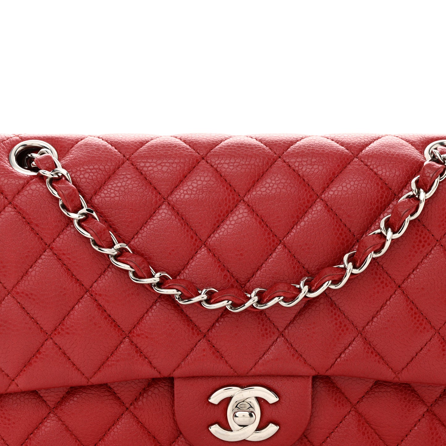 Caviar Quilted Medium Double Flap Red
