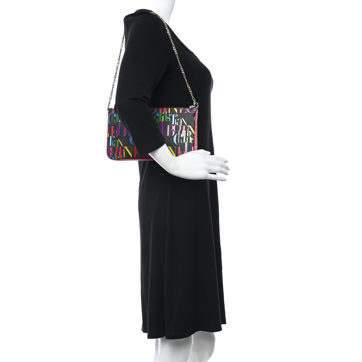 Christian Louboutin Calfskin Logo Loubila Chain Clutch Black Multicolor 2 of 9