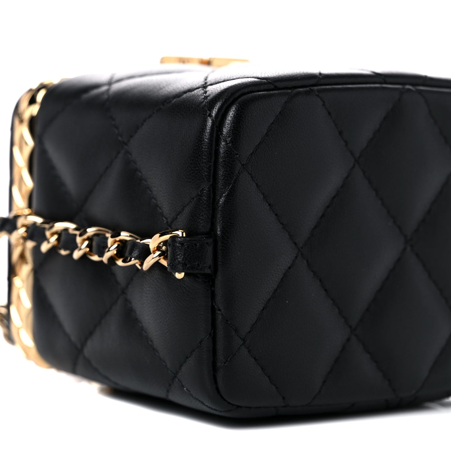 Metal Lambskin Quilted Small Vanity With Chain Black