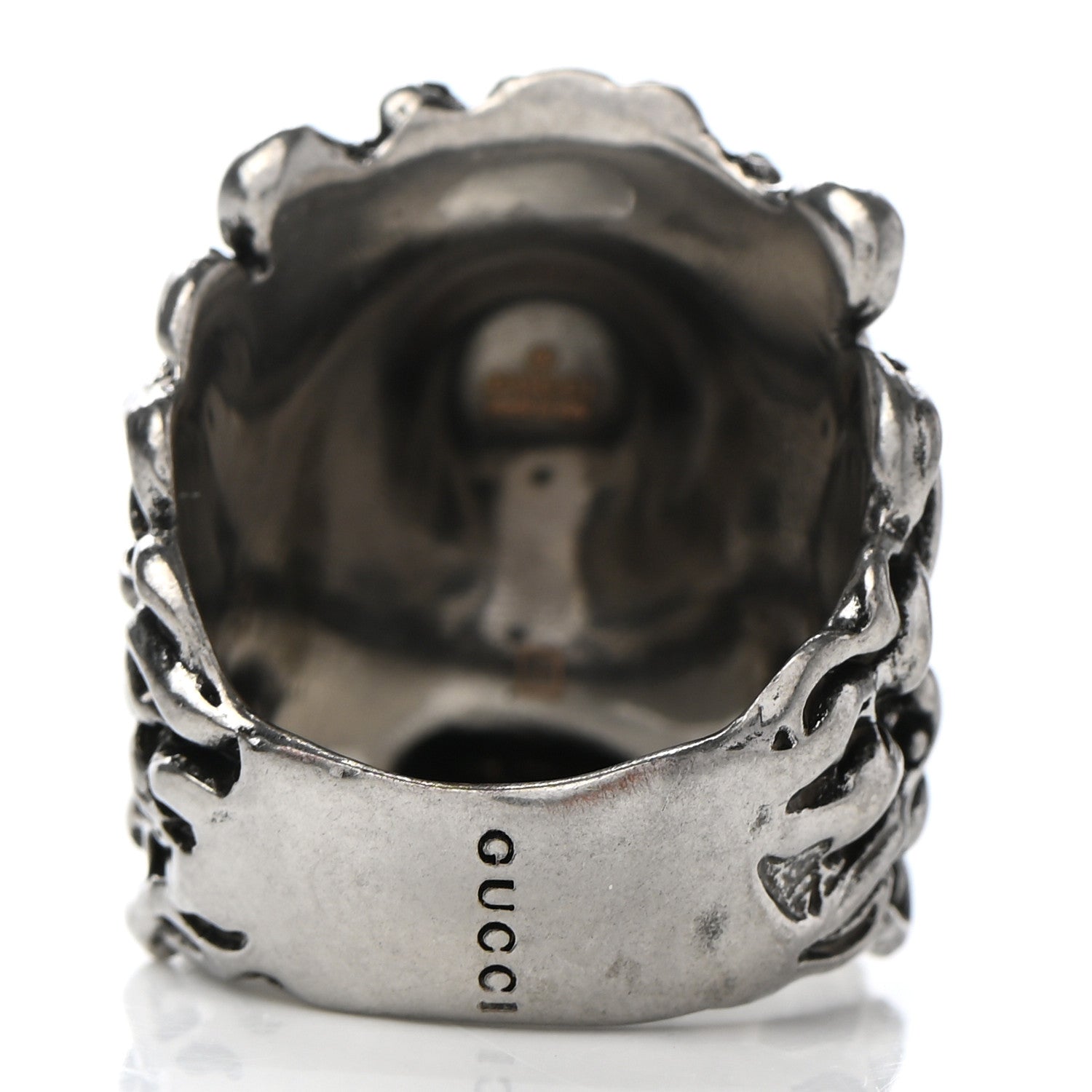 Gucci Palladium Lion Head Ring 19 8.75 Aged Silver 3 of 6
