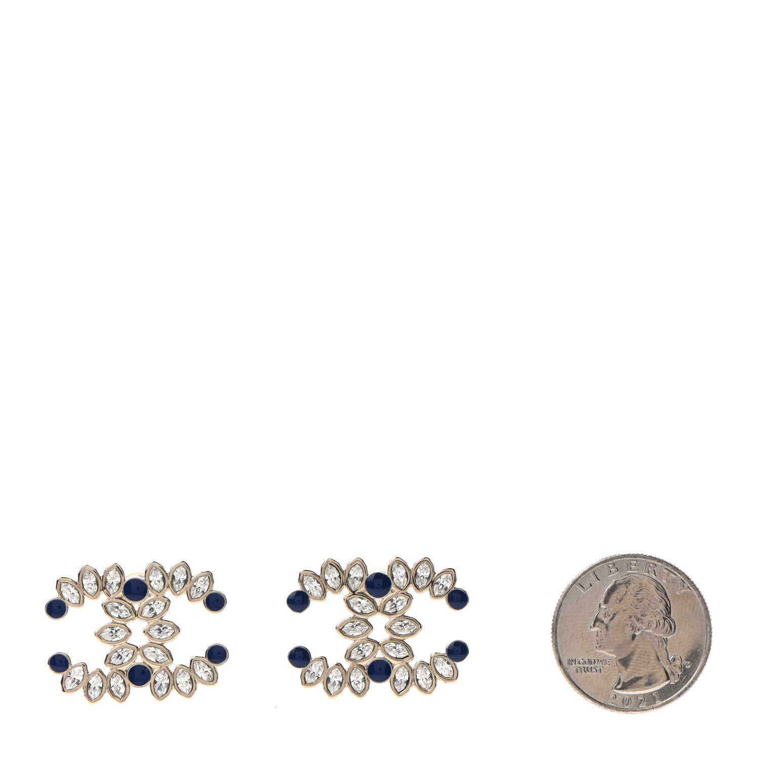 Chanel Strass Crystal Dazzling Wheat CC Earrings Blue Gold 4 of 4