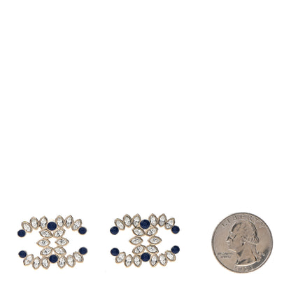 Chanel Strass Crystal Dazzling Wheat CC Earrings Blue Gold 4 of 4