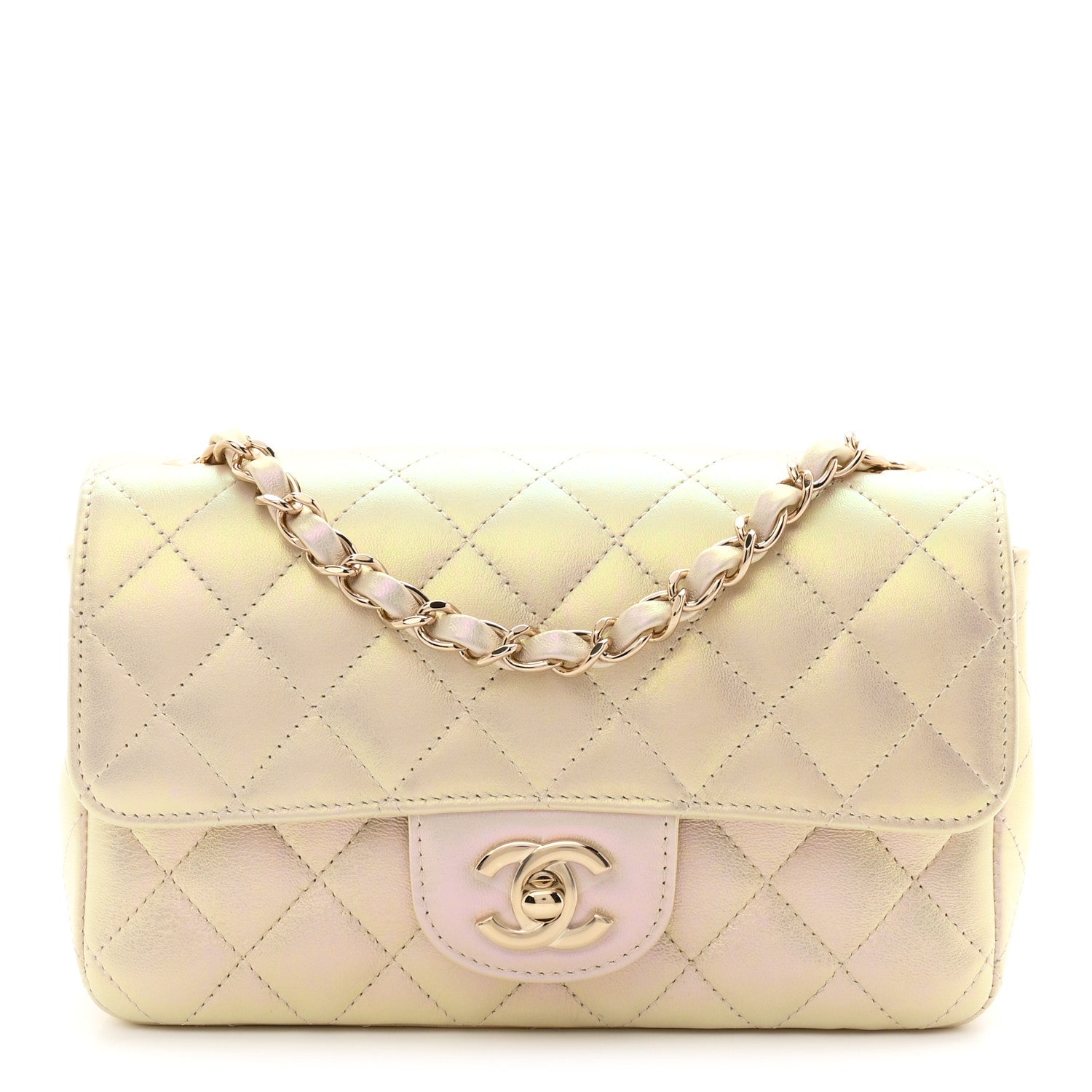 Chanel Iridescent Lambskin Quilted Mini Rectangular Flap Ivory 1 of 11