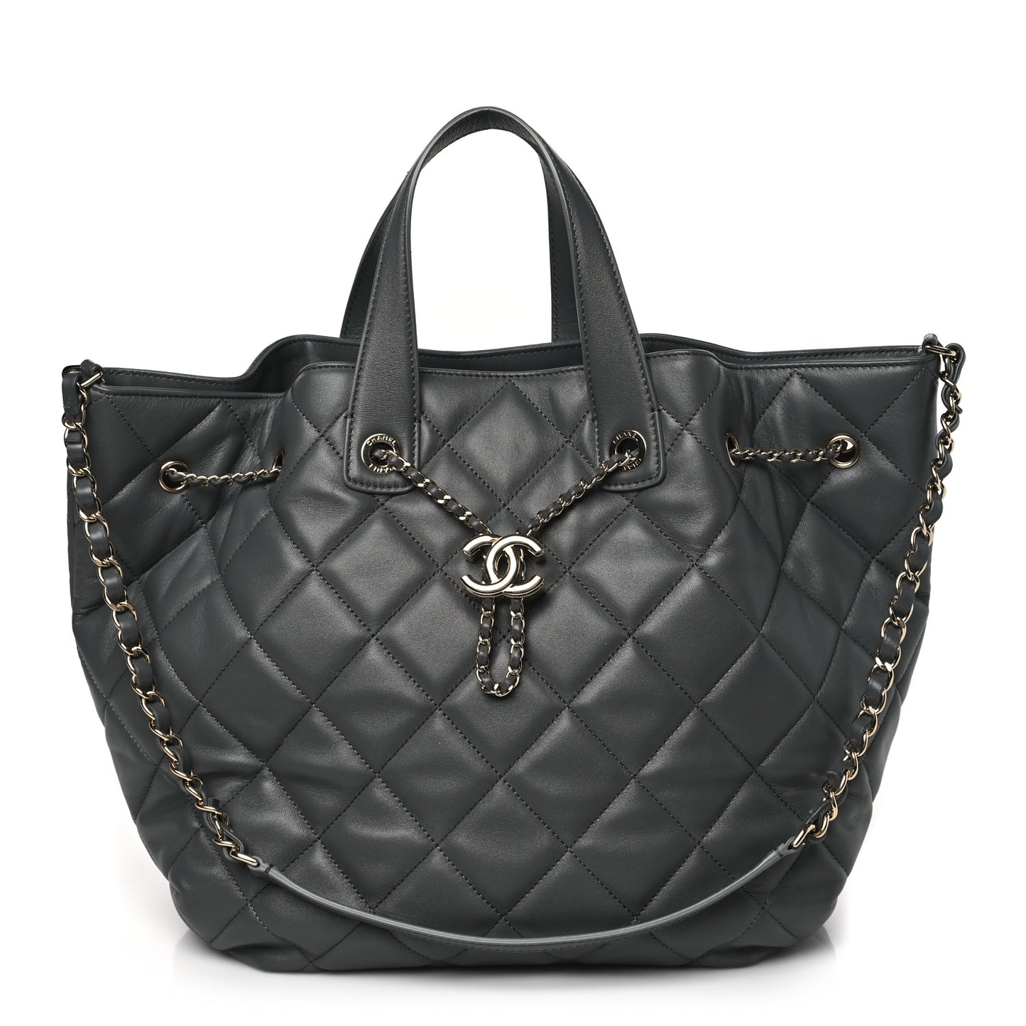 Lambskin Quilted CC Dweller Drawstring Tote Grey