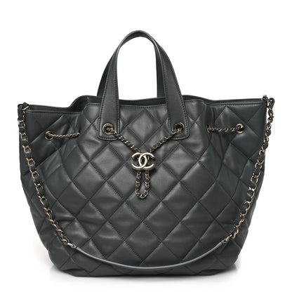 Chanel Lambskin Quilted CC Dweller Drawstring Tote Grey 1 of 13