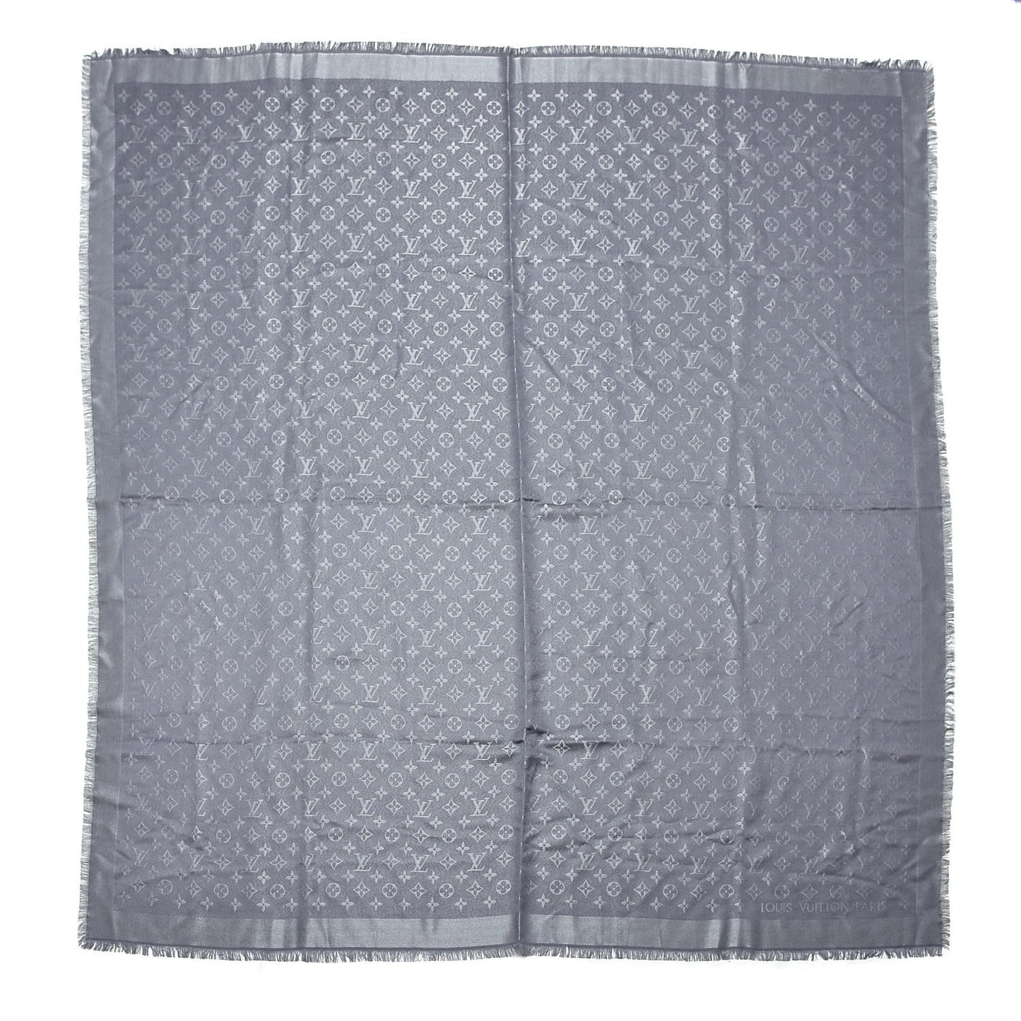 Silk Lurex Wool Monogram Shine Shawl Charcoal Grey
