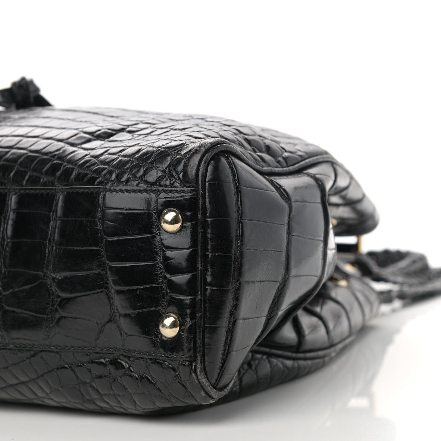 Crocodile Peggy Braided Tote Black