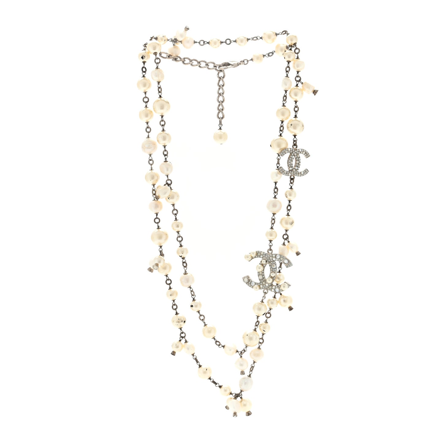 Pearl Bead Crystal CC Long Necklace