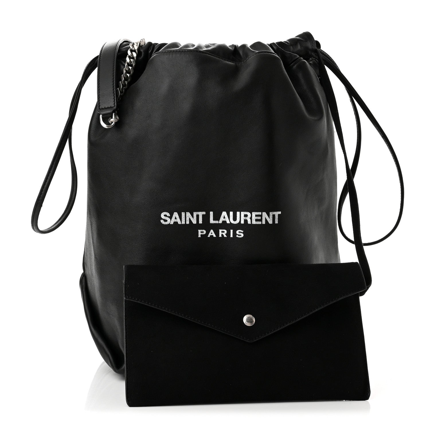 Saint Laurent Lambskin Teddy Drawstring Bag Black 1 of 11