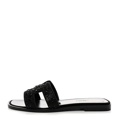 Hermes Suede Crystal Oran Sandals 36 Black 1 of 8