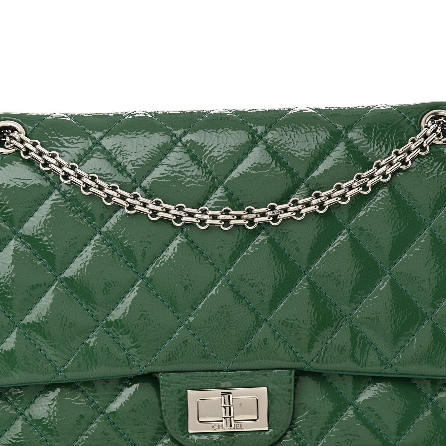 Distressed Patent Quilted 2.55 Reissue 227 Flap Green