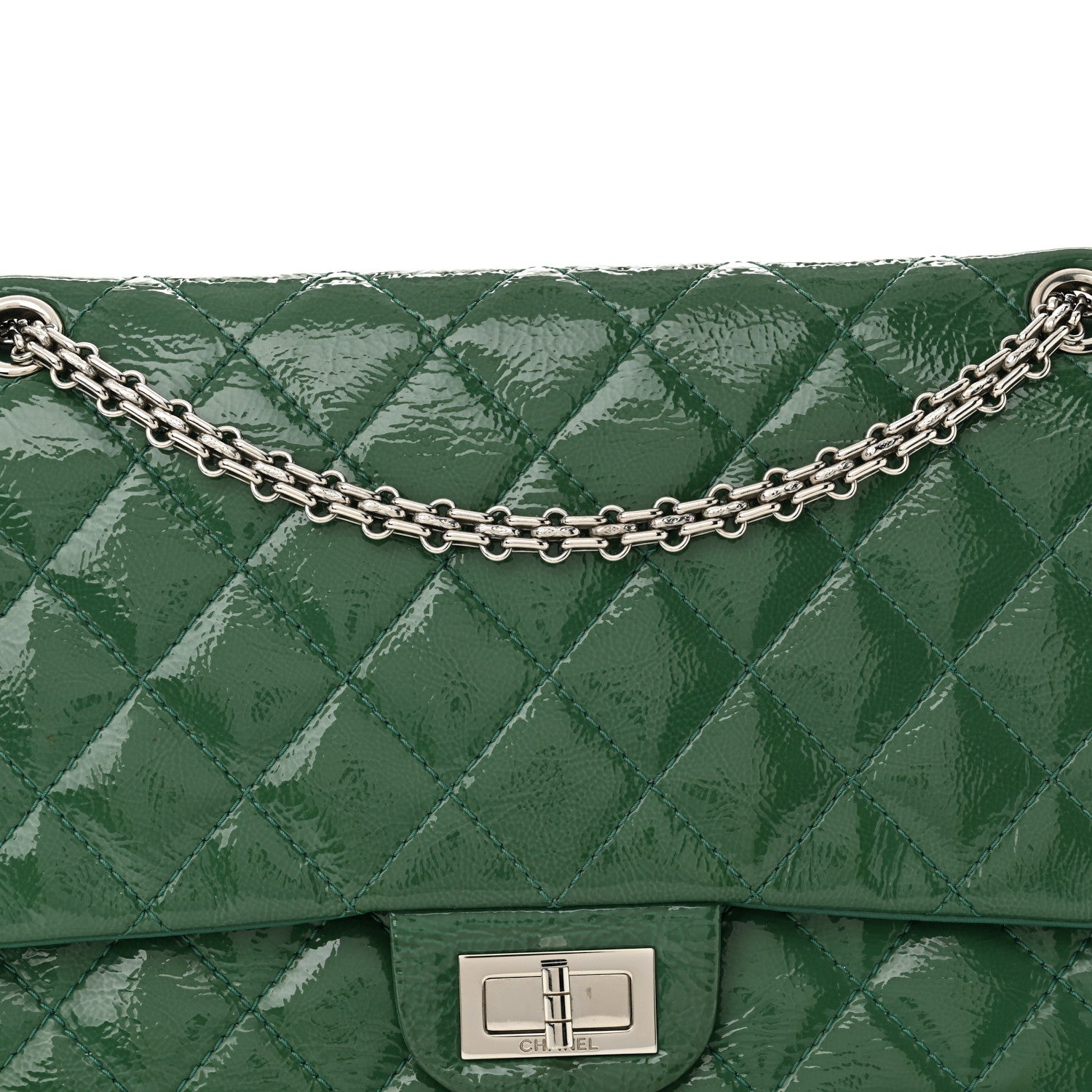 Chanel Distressed Patent Quilted 2.55 Reissue 227 Flap Green 8 of 10