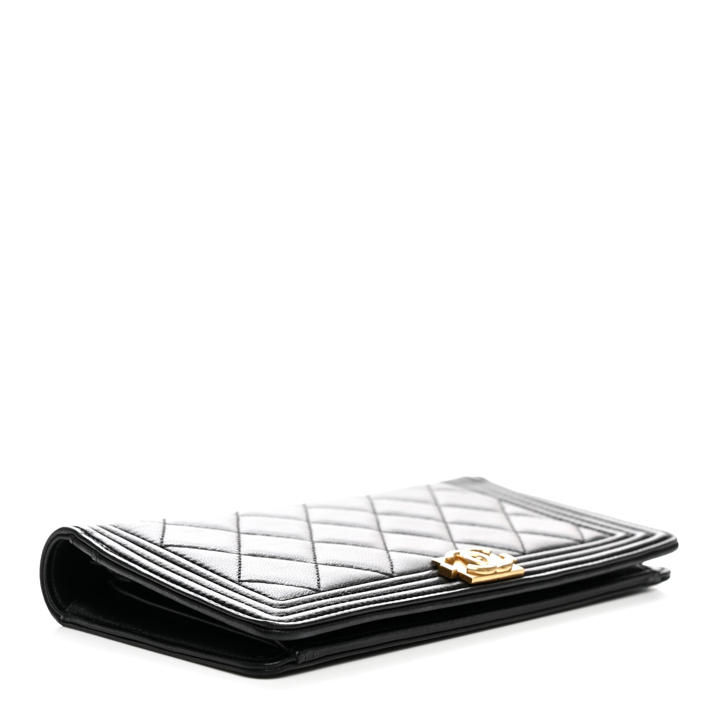 Lambskin Quilted Boy Yen Wallet Black
