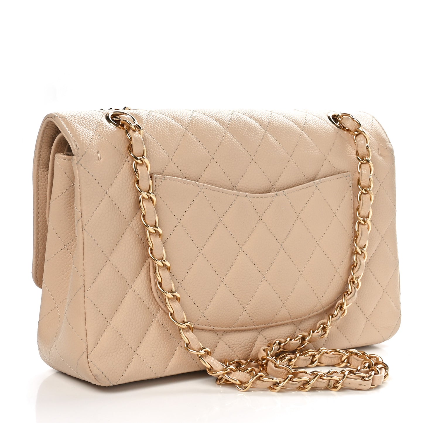 Caviar Quilted Medium Double Flap Beige