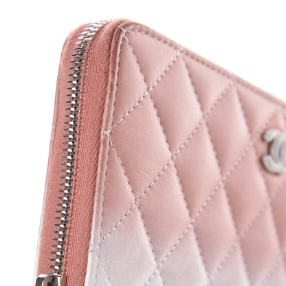 Chanel Ombre Patent Calfskin Quilted Large Gusset Zip Around Wallet Pink White 10 of 18