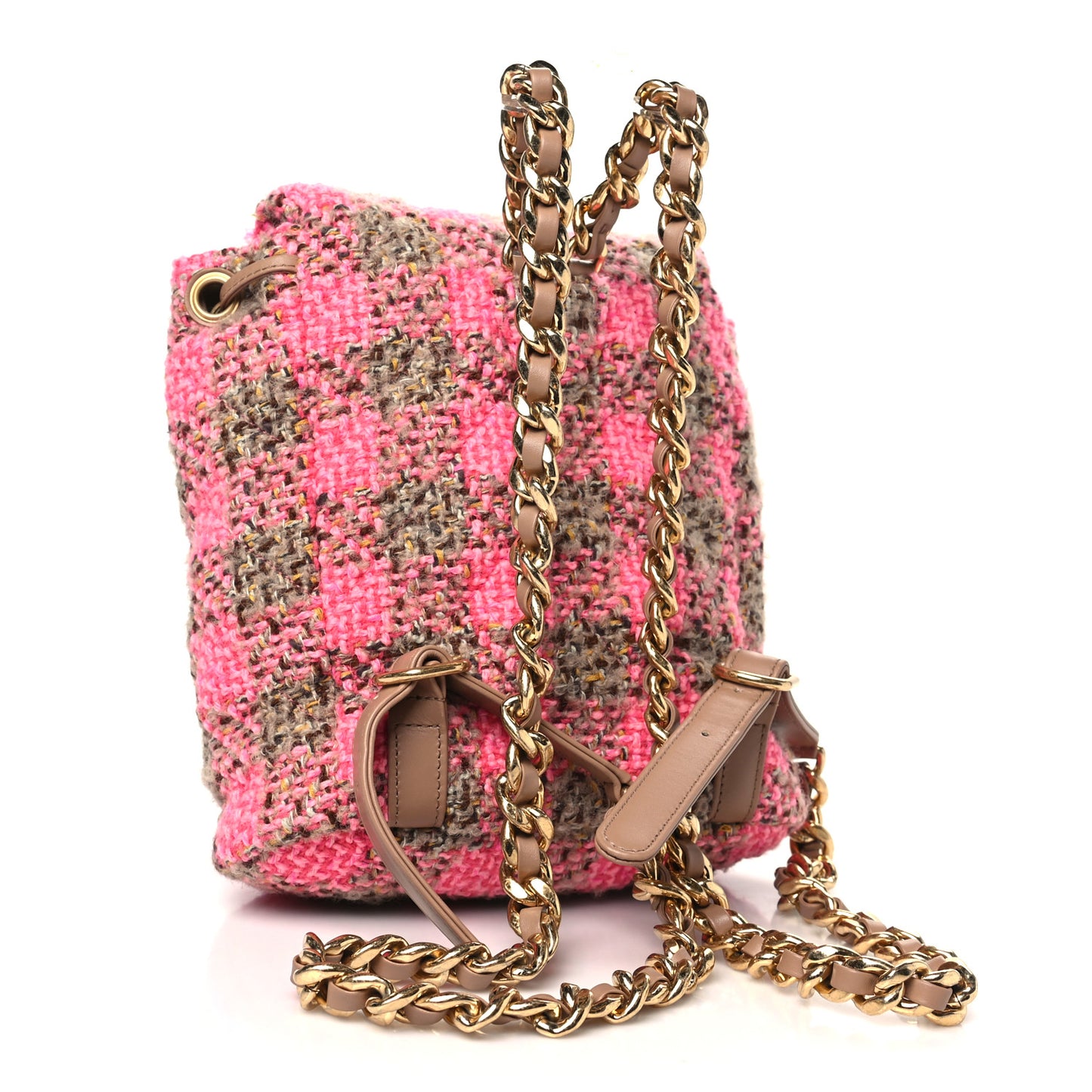 Wool Tweed Elegant Backpack Pink Brown