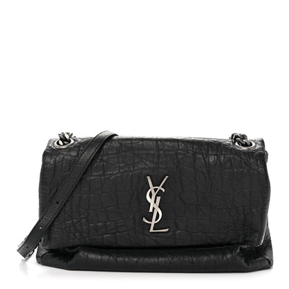 Saint Laurent Calfskin Crocodile Embossed Medium West Hollywood Monogram Fold-Over Black 1 of 13