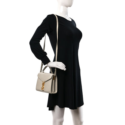 Saint Laurent Crocodile Embossed Mini Classic Monogram Cassandra Top Handle Crema Soft 2 of 11