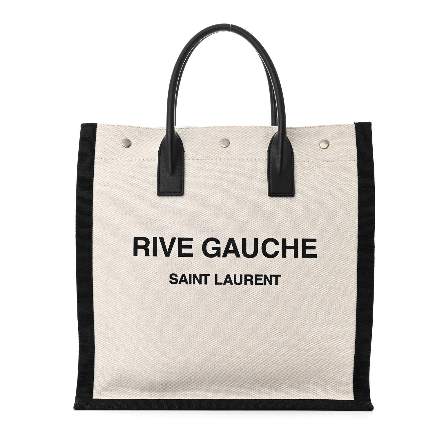 Saint Laurent Linen Calfskin Rive Gauche North South Tote White Black 1 of 10