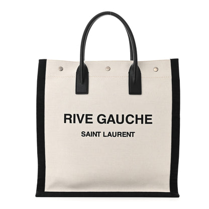 Saint Laurent Linen Calfskin Rive Gauche North South Tote White Black 1 of 10