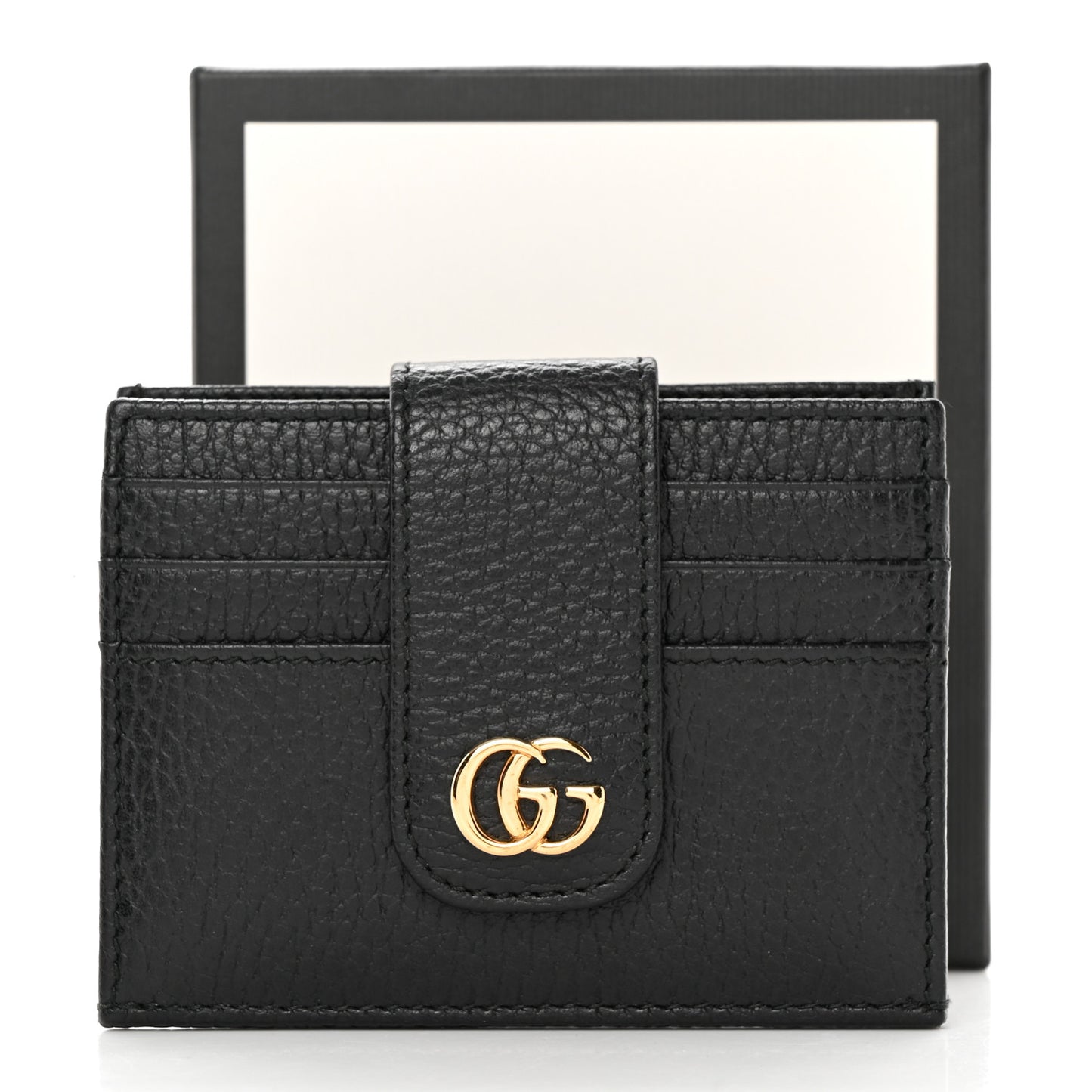 Pebbled Calfskin GG Marmont Card Case Black