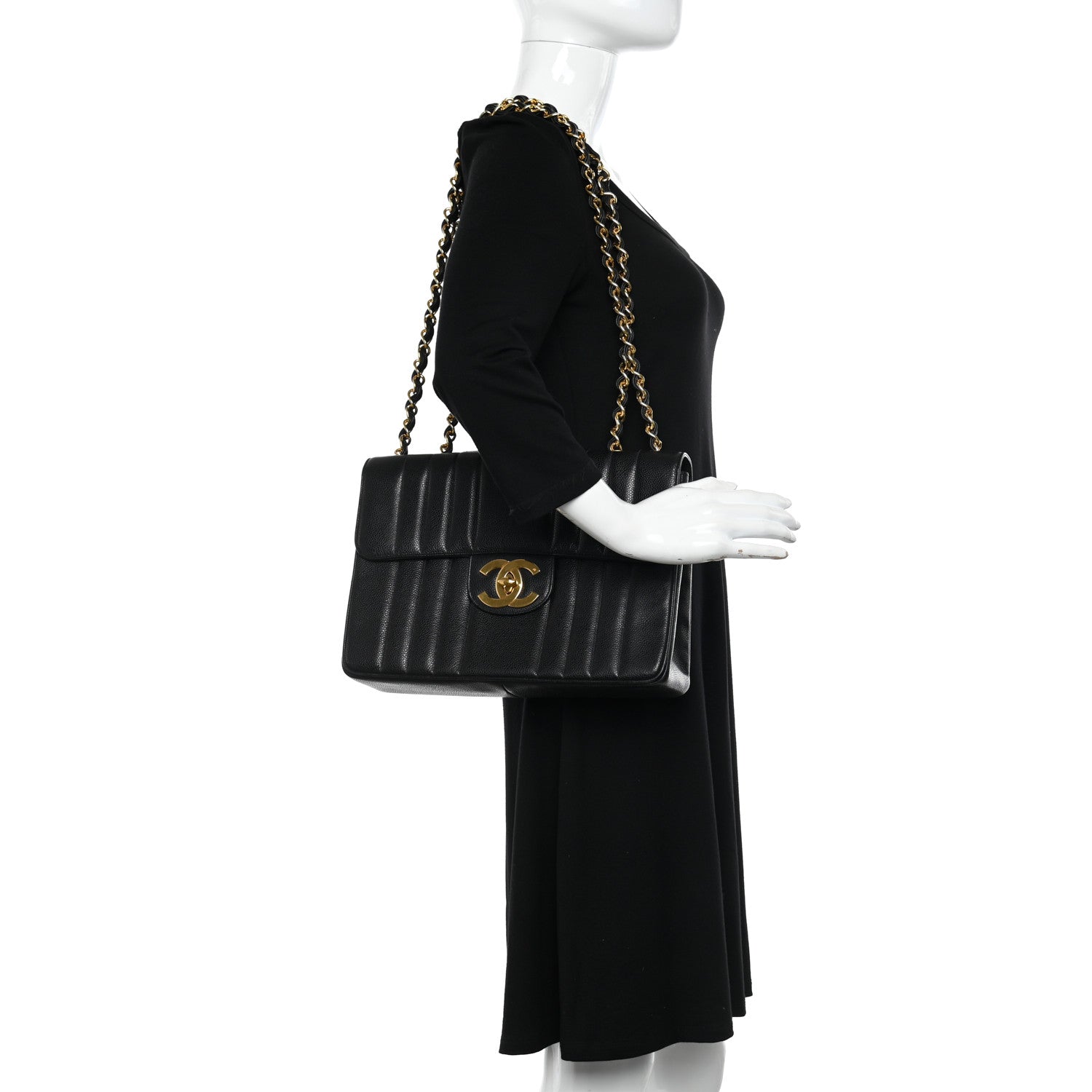 Chanel Caviar Vertical Quilt Jumbo Single Flap Black 2 of 10