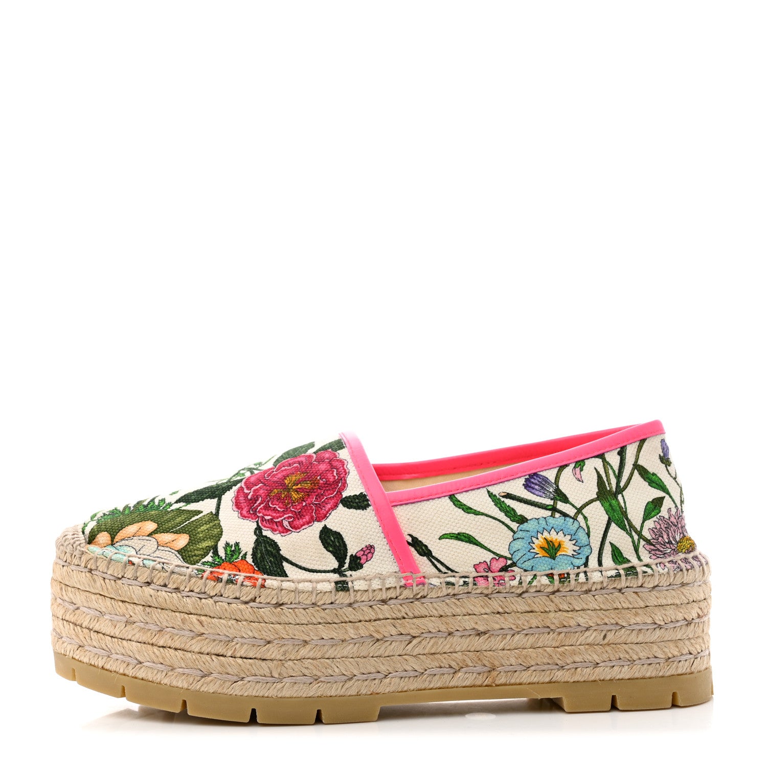 Gucci Canvas Flora Print Platform Espadrilles 38 White Multicolor Fuxia 1 of 10