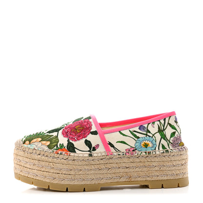 Gucci Canvas Flora Print Platform Espadrilles 38 White Multicolor Fuxia 1 of 10