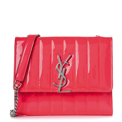 Saint Laurent Patent Calfskin Matelasse Monogram Vicky Chain Wallet Neon Pink 1 of 11