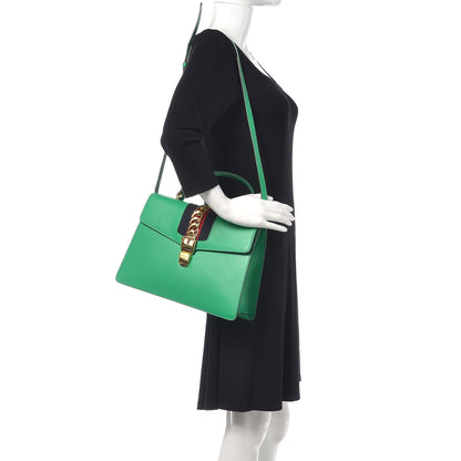 Gucci Vitello Fontanella Web Medium Sylvie Top Handle Bag Synthetic Green Garden 2 of 12