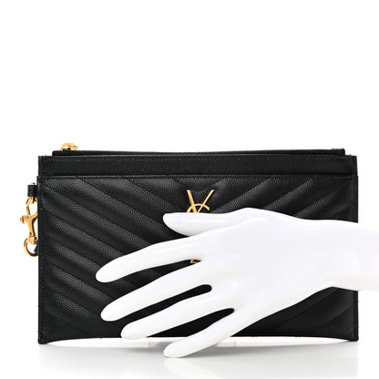 Saint Laurent Grain De Poudre Chevron Monogram Large Bill Pouch Black 2 of 10