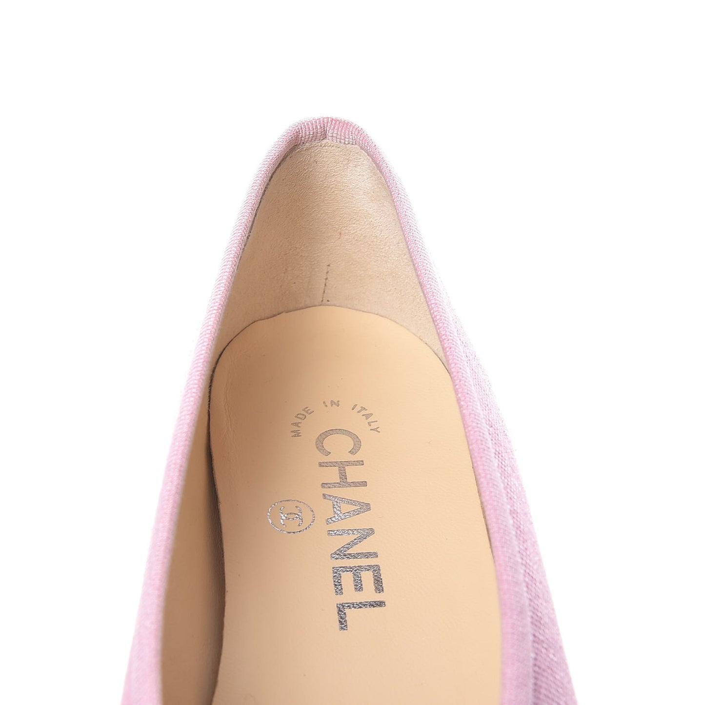 Iridescent Fabric Lambskin Cap Toe Ballerina Flats 36 Pink Light Grey