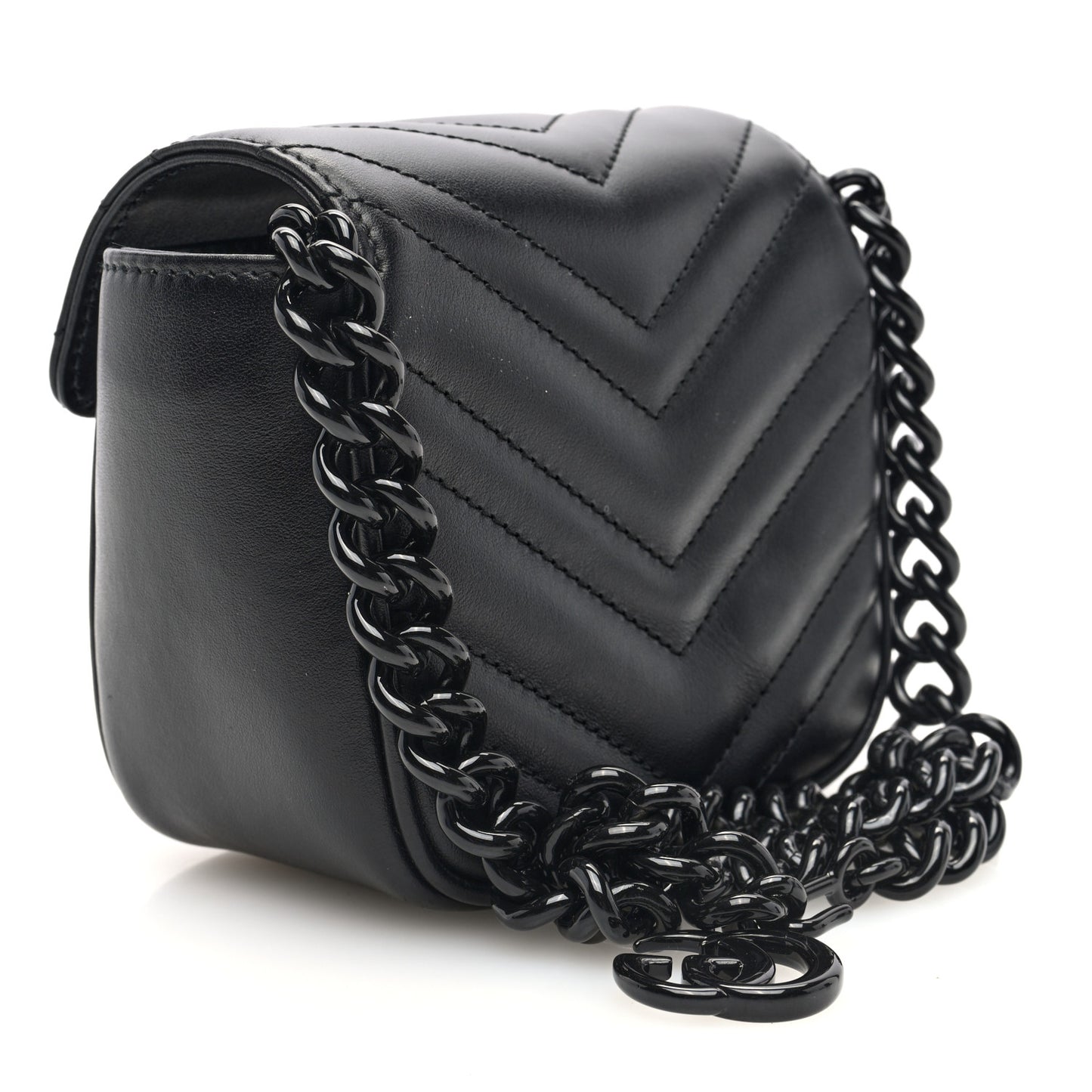 Calfskin Matelasse Monochrome GG Marmont Chain Mini Belt Bag Black