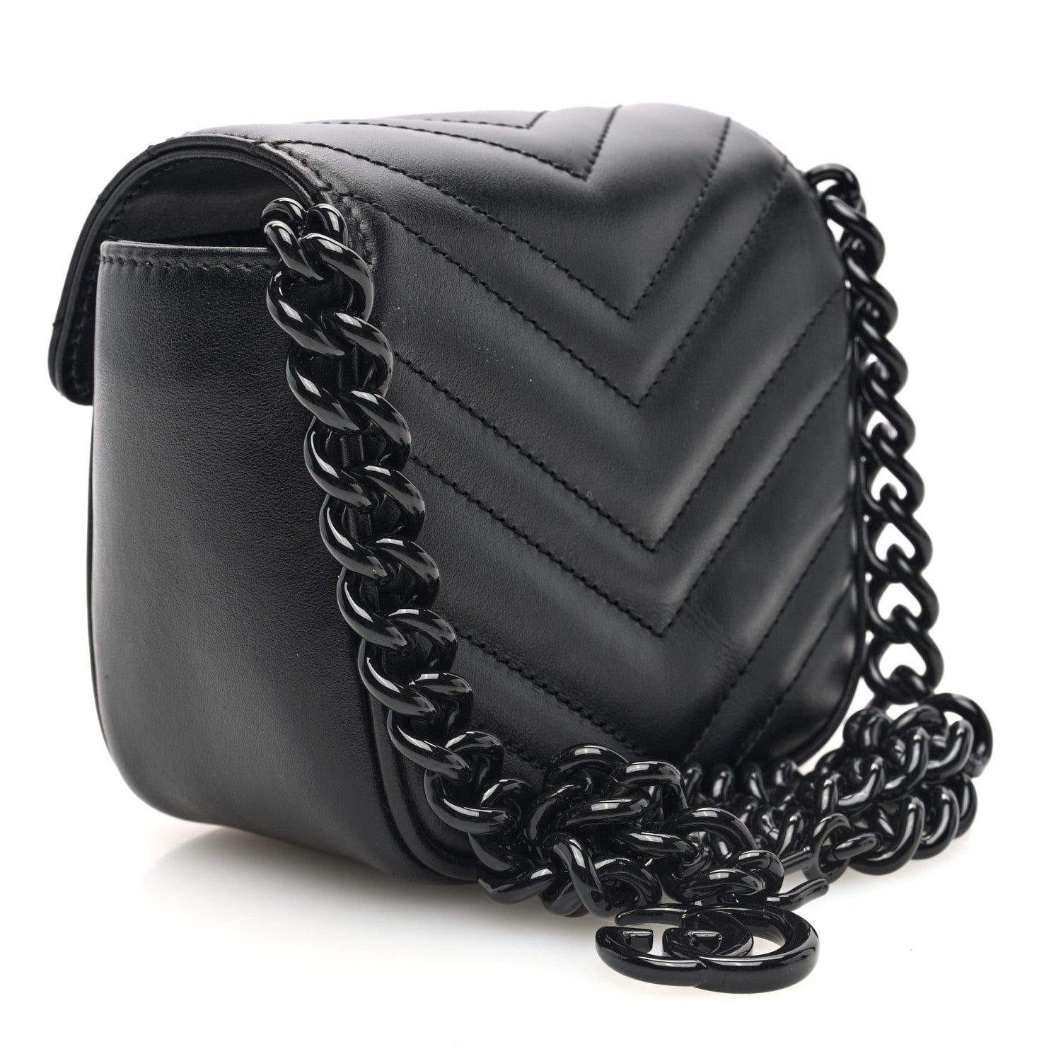 Gucci Calfskin Matelasse Monochrome GG Marmont Chain Mini Belt Bag Black 3 of 9
