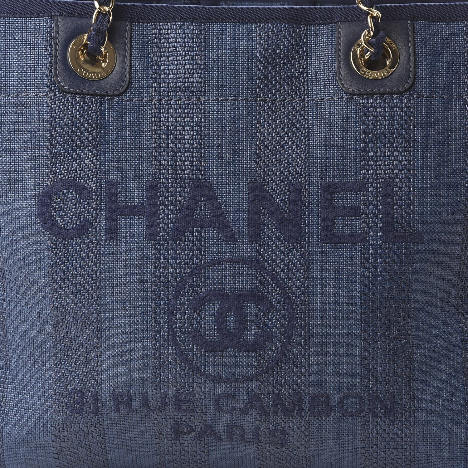 Chanel Mixed Fibers Striped Small Deauville Tote Navy Blue 10 of 11