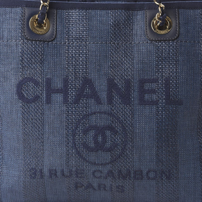 Chanel Mixed Fibers Striped Small Deauville Tote Navy Blue 10 of 11