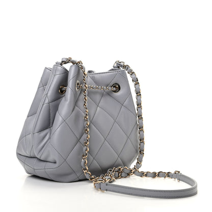Chanel Lambskin Quilted CC Dweller Drawstring Bucket Bag Light Grey 3 of 10