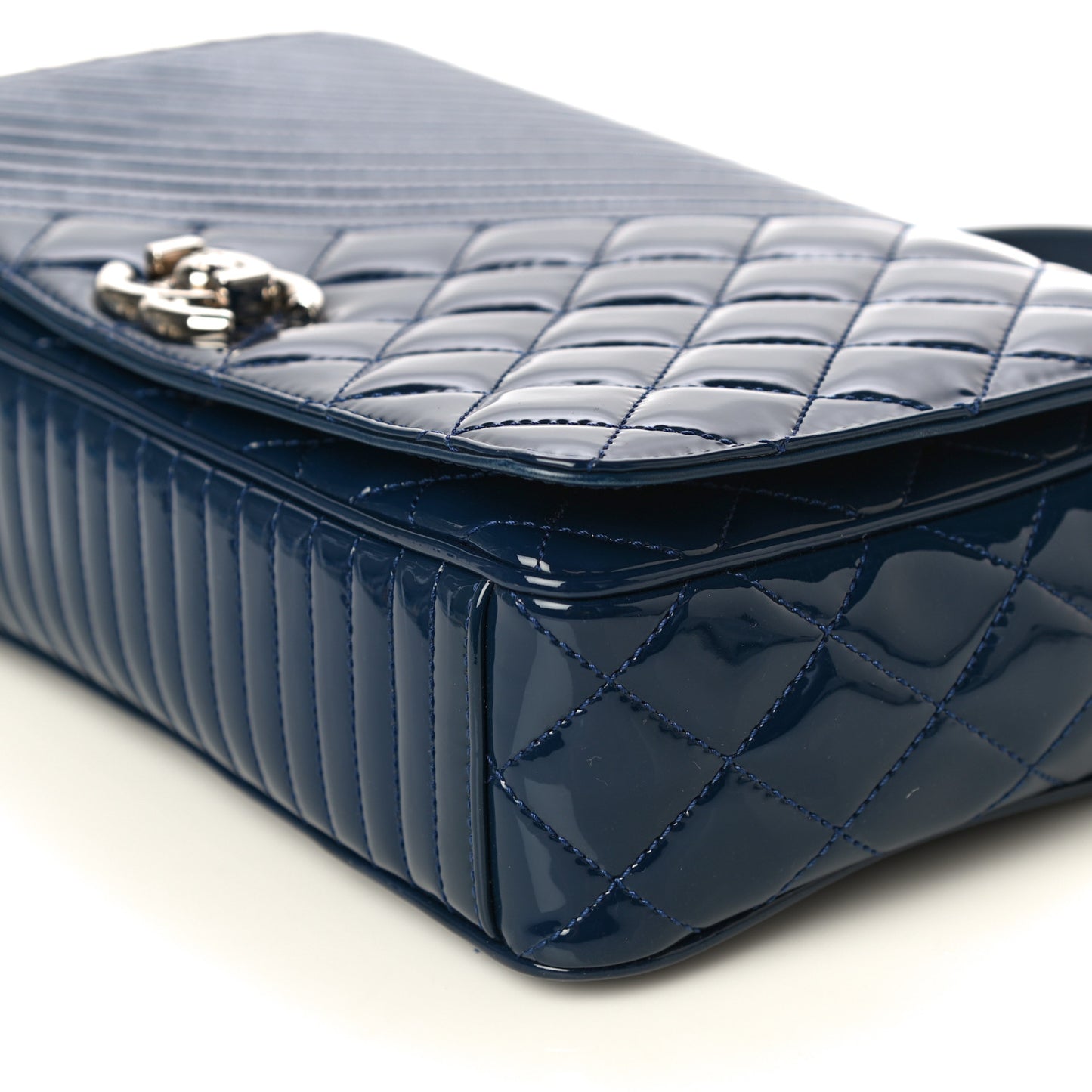 Patent Quilted Small Coco Boy Flap Navy