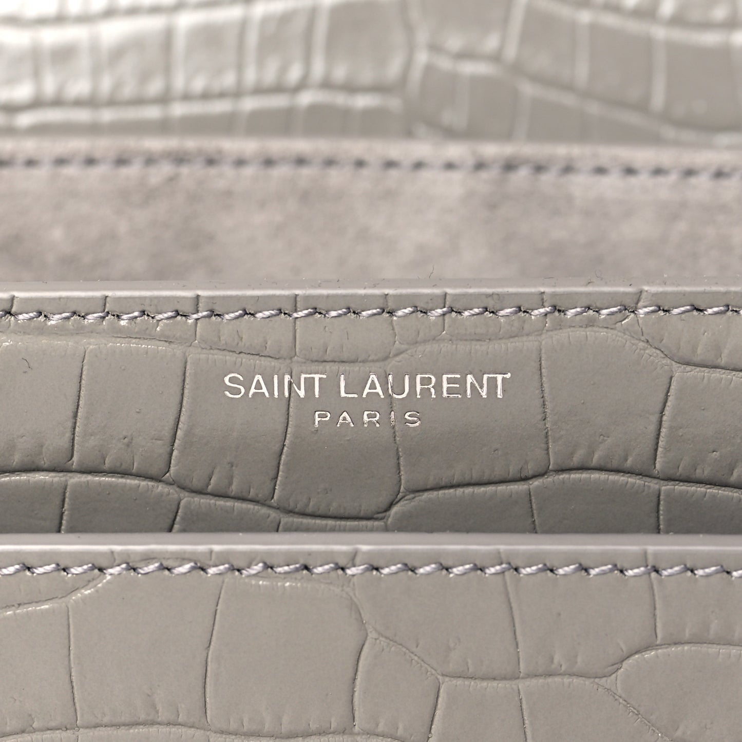 Calfskin Crocodile Embossed Medium Monogram Sunset Fog