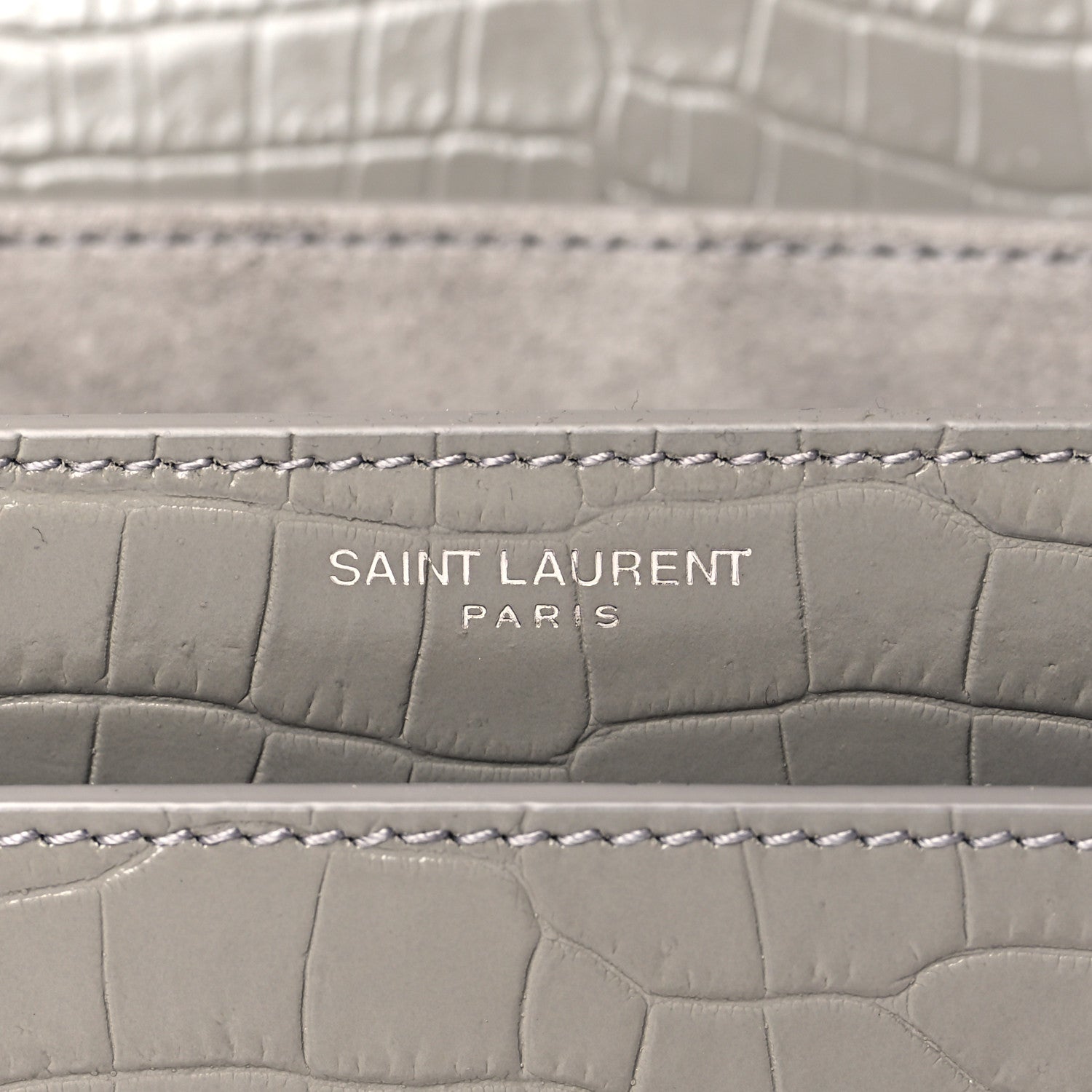 Saint Laurent Calfskin Crocodile Embossed Medium Monogram Sunset Fog 6 of 9