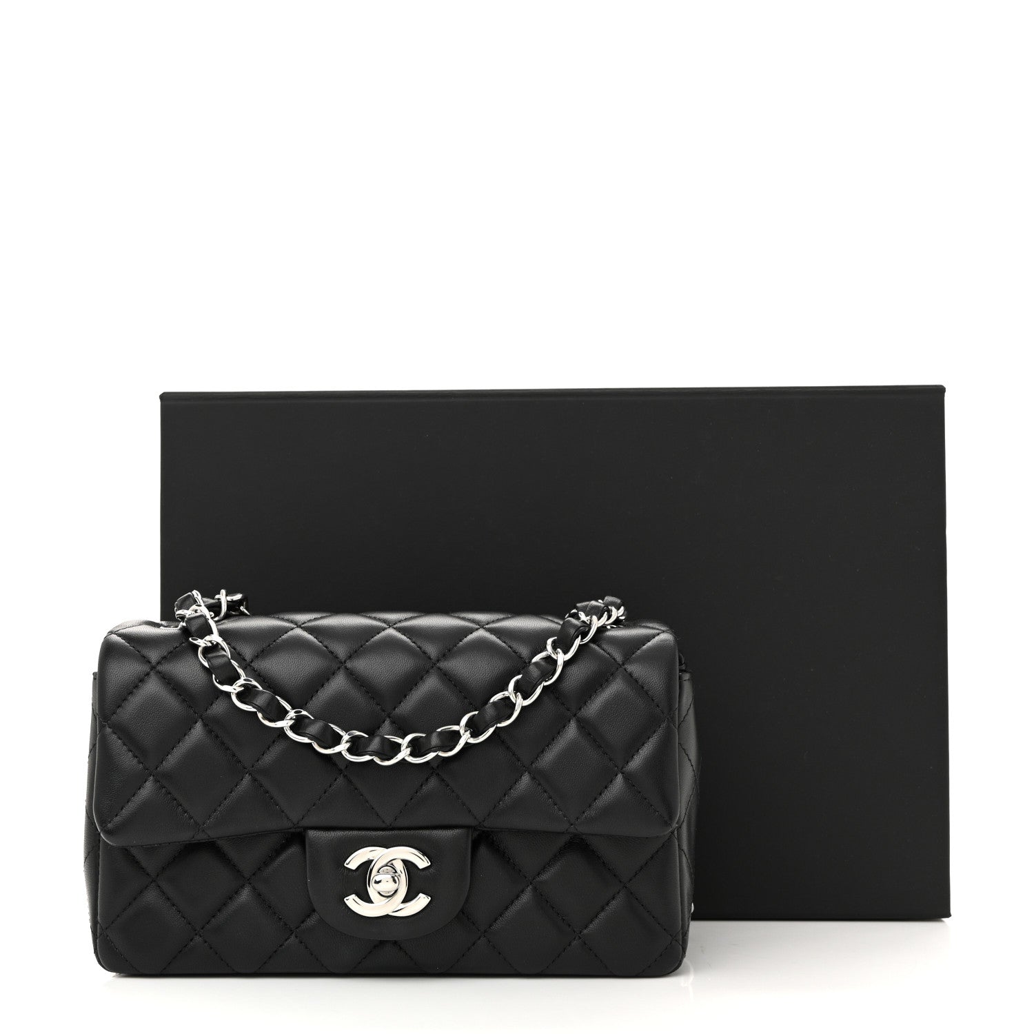 CHANEL ブラック キルティング ミニバッグ Chanel Lambskin Quilted Mini Rectangular Flap Black 1793177
