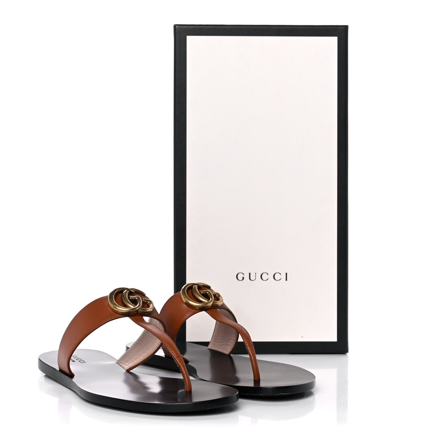 Gucci Calfskin GG Marmont Thong Sandals 37.5 Cognac 9 of 9