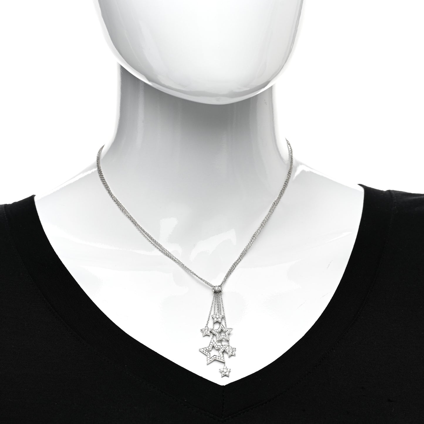 Platinum Diamond Multi Star Drop Necklace