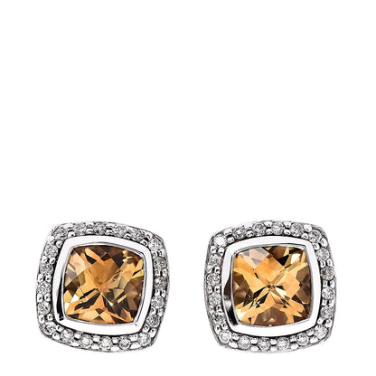 David Yurman Sterling Silver Diamond Citrine 7mm Petite Albion Earrings 1 of 4